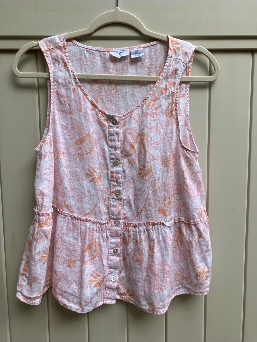 100% linen coquette summer picnic ruffle crop tank tiered white pink coral small